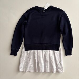 Addison Bay Nwt Mixed Soft Luxe Long Sleeve Harper Dress Navy Blue & White